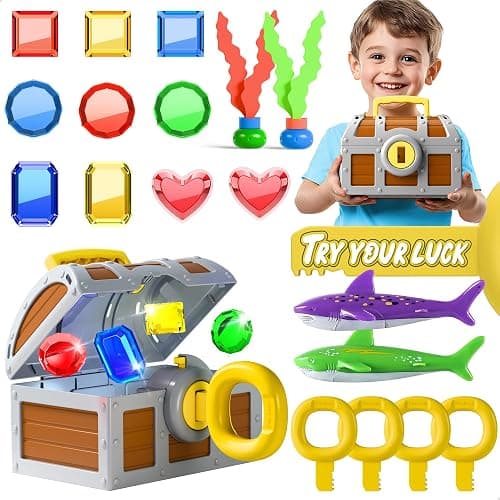 Funscape Kids Diving Pool Toy, Large Treasure Chest Water Dive Game W/Keys Gems Fish, Toddler Outdoor Swimming Treasure Box Playset, Fun Summer Swim Party Gifts 3 4 5 6 7 8 10 12 Year Old Boy Girl thumbnail 6