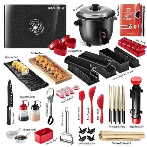 CraftZee All-Inclusive 𝗣𝗥𝗘𝗠𝗜𝗨𝗠 Sushi Making Kit for Beginners & Professionals - Sushi Maker with Rice Cooker, Reusable Chopsticks, Bazooka, Sushi Roller, Book - Sushi Kit for Family BPA-Free thumbnail 3