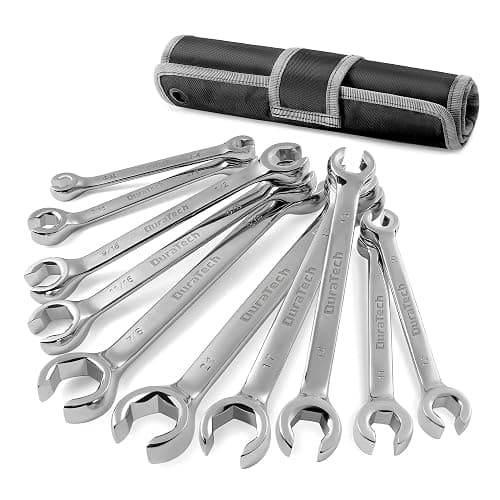 DURATECH Flare Nut Wrench Set, Standard & Metric, 10-Piece, 1/4" to 7/8'' & 9-21mm, CR-V Steel, Organizer Pouch Included - Image 1