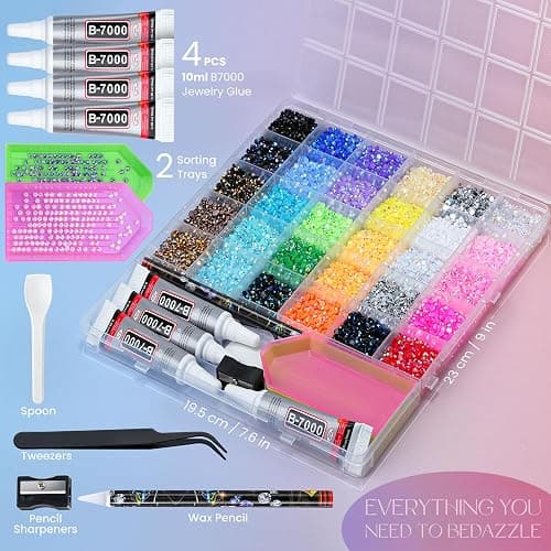 LOTWOW 40000 Pcs Resin Jelly Rhinestones Kit, 30 Colors 3mm Flatback Rhinestones with 4 Pcs B7000 Jewelry Glue & Tools, All-in-One Bedazzling Kit for DIY Arts & Crafts Gifts thumbnail 3