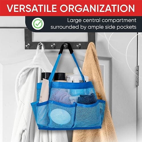 Masirs Mesh Shower Caddy – 9 Pocket Portable Shower Tote Bag for College Dorm Room Essentials, Quick-Dry Bathroom Organizer for Travel, Gym, Camping, Beach – Lightweight Collapsible Blue thumbnail 6