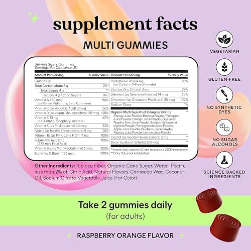 Lemme Women's Multivitamin Gummies, Daily Nutritional Support with Vitamins A, C, D, E, Biotin, Folic Acid, Zinc & Inositol, Bone, Brain, Skin & Immune Health, Raspberry Orange, 30-Day Supply thumbnail 7