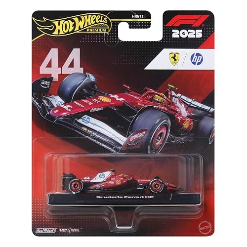 Hot Wheels Premium Fórmula 1 Coche de Carreras Charles Leclerc | Coche de carreras coleccionable Scuderia Ferrari HP a escala 1:64, metal, neumáticos Real Riders, JKD86 - Image 1