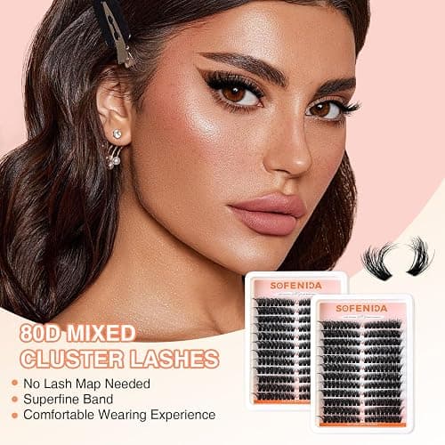 SOFENIDA Lash Clusters 80D Cluster Eyelash Extensions 8-16mm Cat Eye Wispy Eyelash Clusters 12 Pairs D Curvature Eyelash Clusters Left & Right Diy Lash Extension at Home thumbnail 3