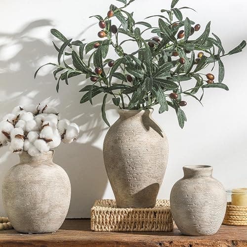 Vanselia Ceramic Flower Vase Home Decor - Farmhouse Table Vases Rustic Vintage Living Room Kitchen Bedroom Decorations for House Book Shelf Office Coffee Desk Dining Fireplace (7.4" Retro) thumbnail 8
