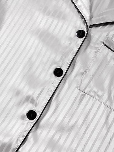 LYANER Women's Striped Silky Satin Pajamas Short Sleeve Top with Shorts Sleepwear PJ Set thumbnail 3