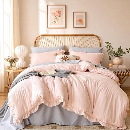 JANZAA WHITE Comforter Set Queen – Soft Microfiber, Lightweight All Season Bedding, Ruffle Shabby Chic Aesthetic, Breathable Cozy Bed Set with 2 Pillow Shams, Machine Washable - Image 1