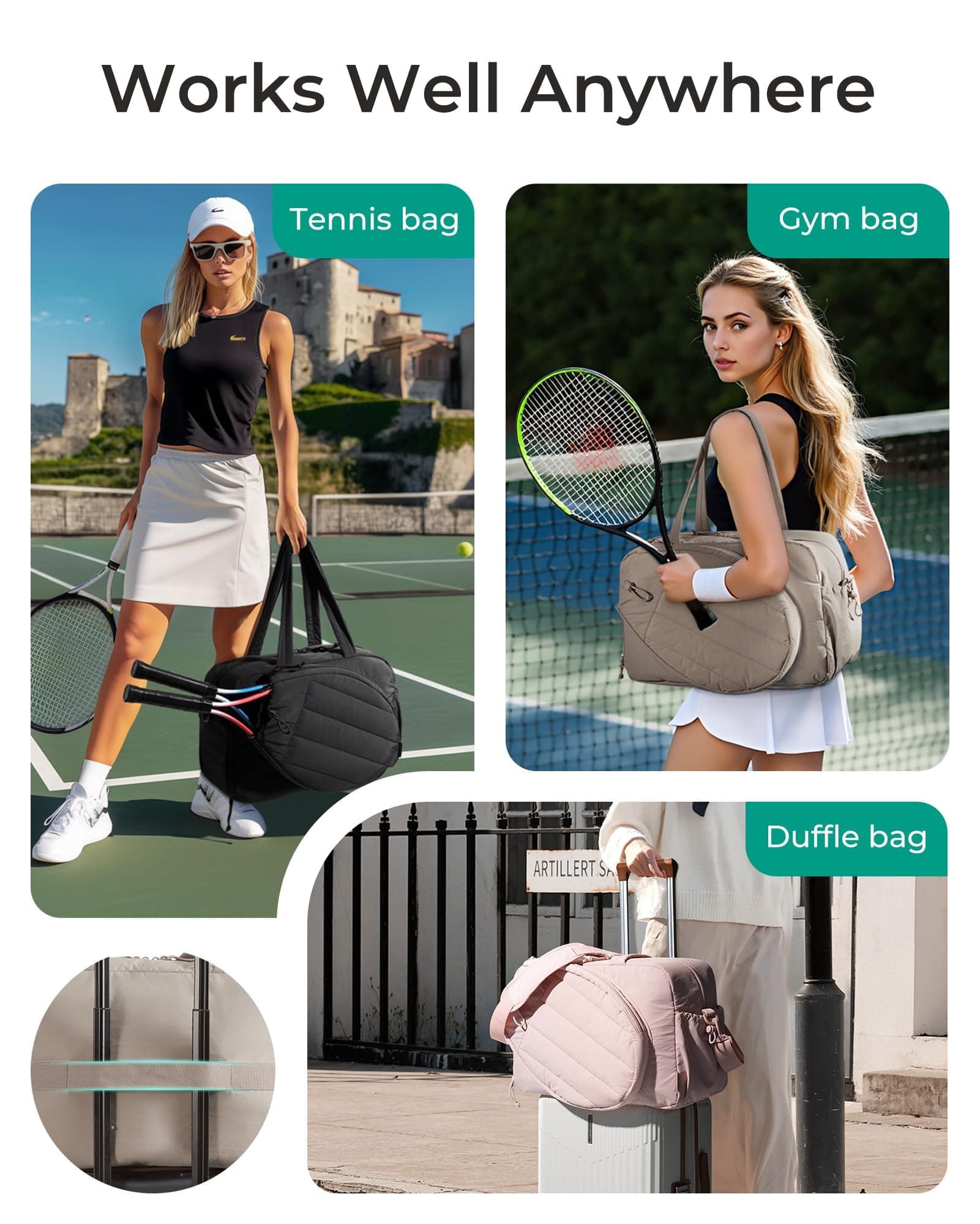 ALMEKAQUZ Tennis Bag for Men Women, Tennis Racket Bag Holds 2 Rackets with Shoe Compartment & Wet Pocket Tennis Racket Cover fits up to 15.6" Laptop,Sports Products Storage Bag（Gray） thumbnail 4