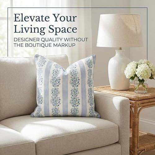 Jillien Harbor “The Juliet” Floral Block Print Pillow Cover – Soft Blue and Off-White Decorative Throw Pillow Cover – Grandmillennial Home Decor, 20" x 20" thumbnail 6