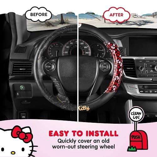 Hello Kitty Steering Wheel Cover, Official Sanrio Car Steering Wheel Cover with Universal Size 14.5-15.5, Cute Black for Women, Hello Kitty Car Accessories (Hello Kitty Bows) thumbnail 6