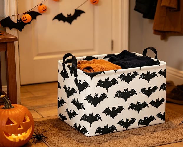 DDBASKET Halloween Basket Empty for Rectangular bat Storage Bins Organizer Bin Box Cute Bat Room Decor for Home(Black Bats) thumbnail 4