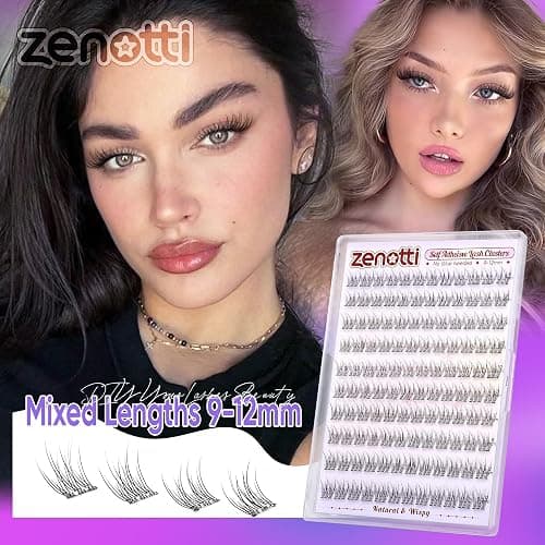Natural Self Adhesive Clusters Lashes No Glue Self Adhesive Wispy Cluster Eyelashes Extensions Pre-glued Lashes Cluster Reusable C-Curly Individual Lash 9-12mm Press on Lash by zenotti thumbnail 2