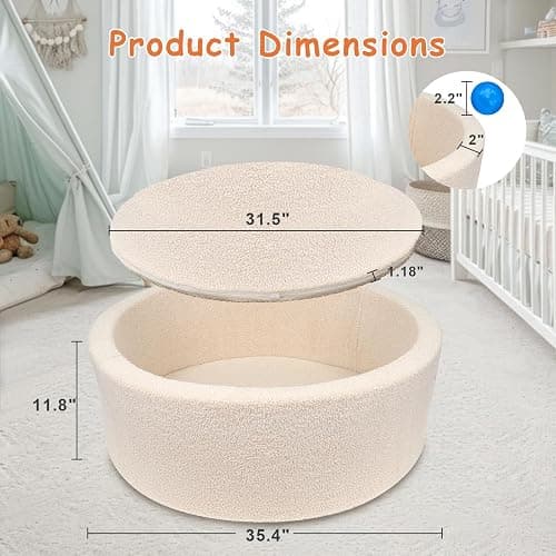 MEOGETY Kids Foam Ball Pits for Toddlers Babies Dogs Cats, Soft Infant Baby Ball Pit Pool for Girls and Boys Gifts, (Balls NOT Included) Imitation Teddy Colours thumbnail 2