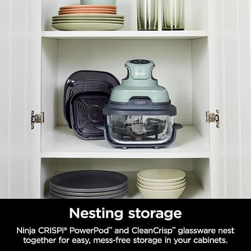 Ninja Crispi Air Fryer, Microwave, Freezer & Dishwasher Safe, Non Toxic Glass Portable Cooking System, 4 QT & 6 Cup Glass Containers with Storage Lids, Easy Meals, Air Fry, Bake, Green, FN101SG thumbnail 15