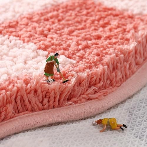 Ankah Shower Rug Bath Mat Forest Series Cartoon Design Bathroom Rug, Fluffy, Soft, Non-Slip, Durable, Absorbent Bath Rug, Irregular Plant Shaped Door Mat and Carpet, 19.7" x 31.5", Peach Blossom thumbnail 4