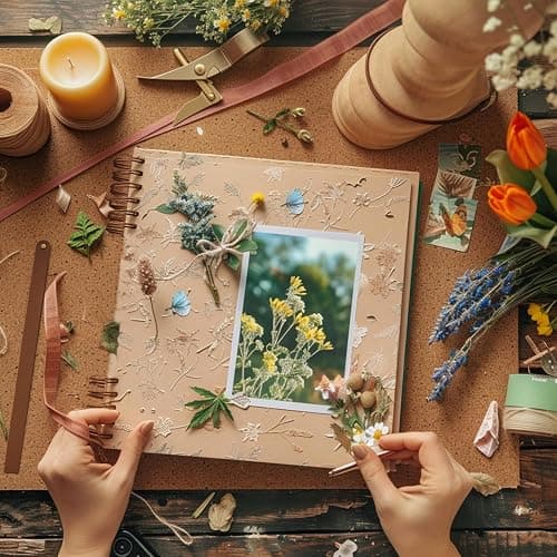 Scrapbook Album, 8 x 8 Inch Scrap book, 60 Brown Blank Pages Scrapbooks, Hardcover Photo Album Scrapbook, Kraft Paper Memory Book, Traveling, Birthday & Holiday Gifts. thumbnail 2