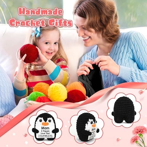Christmas Birthday Gifts for Mom from Daughter Son, Handmade Crochet Mini Penguin Mom Gifts for Birthday Mama Mother in Law Bonus Step, Funny I Love You Stocking Stuffers for Moms Small Cute Decor thumbnail 3