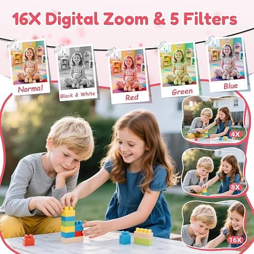 Digital Camera, FHD 4K Digital Point and Shoot Camera with 16X Zoom Anti Shake, 48MP Compact Small Camera with 32GB Card for Boys Girls Kids Rose Pink thumbnail 7