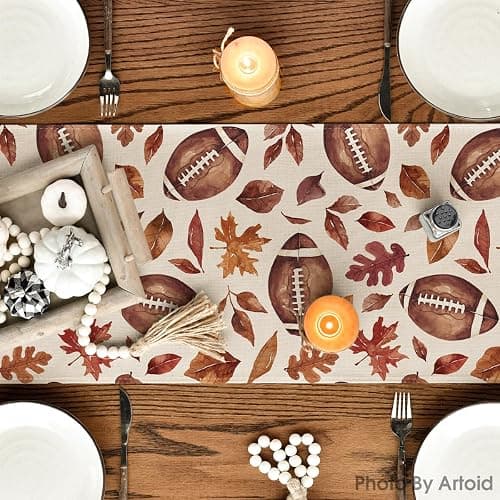 Artoid Mode 210 GSM Fall Table Runner Home Party Decor 13x72 Inch | Rugby Maple Leaves Football, Seasonal Kitchen Dining Table Decoration thumbnail 3