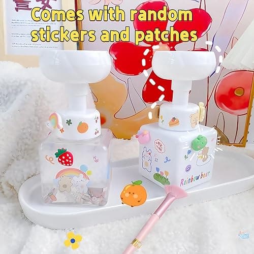 WJCCLYJC Flower Foam Dispenser Pump Bottle-250ml Reusable Plastic Soap Dispenser for Shampoo, Hand Soap&Bath, Includes Cute Stickers, Perfect for Kids Bathroom Or Kitchen (Transparent) thumbnail 4