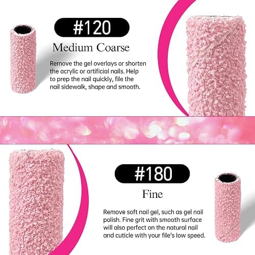 SALVMARY Sanding Bands for Nail Drill with 3.1MM Mandrel Bit Set, 180 Fine Grit Small Nail Files Sanding Band for Acrylic Nails Gel Manicure and Pedicure 50 Pcs, Pink thumbnail 4