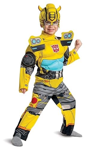 Toddlers Muscle Transformer Costumes for Boys, Padded Character Jumpsuit - Medium (3T-4T) - Bumblebee Muscle