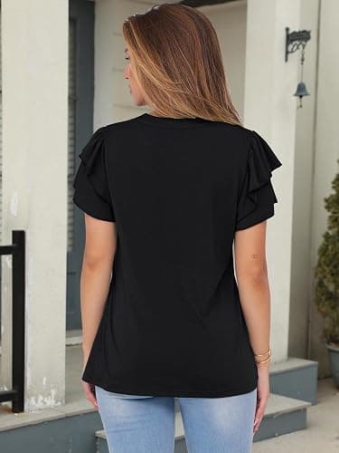 ANRABESS Womens Tops Dressy Casual Ruffle Short Sleeve V Neck Blouses Summer Button Down Business Work Elegant Shirts thumbnail 6