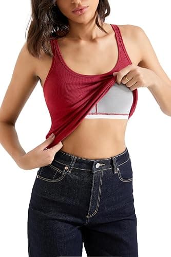 SUUKSESS Women Padded Cotton Ribbed Tank Tops Casual Summer Going Out Sleeveless Scoop Neck Basic Cami Tops thumbnail 2