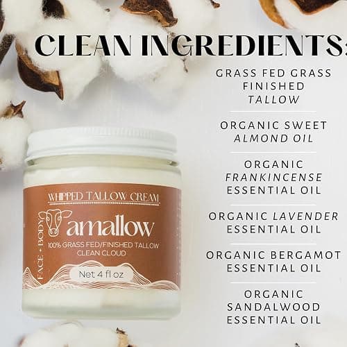 Amallow 100% Grass Fed Beef Tallow for Skin Care - Face + Body - Whipped Moisturizer - Natural Lotion, 4 FL. oz. (Clean Cloud) thumbnail 3