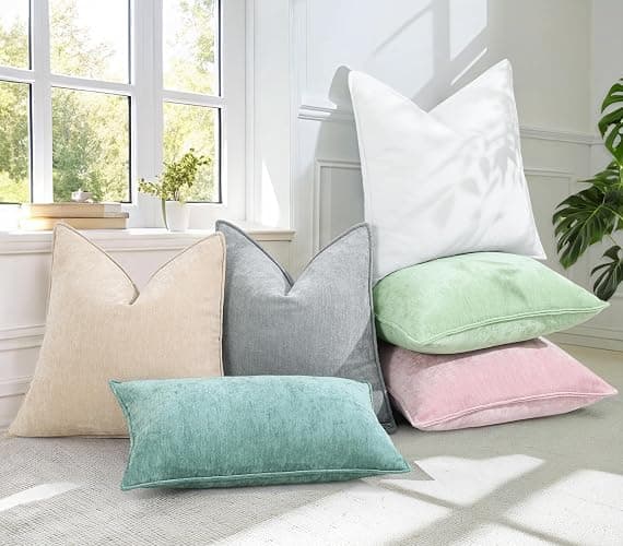 decorUhome Summer Couch Throw Pillow Covers 18x18 Set of 2, Decorative Soft Velvet Modern Cozy Chenille Pillow Cases with Elegant Design for Sofa Bed Living Room Home Decor, Sage Green thumbnail 6