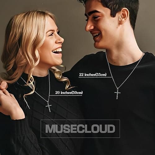 MUSECLOUD 925 Sterling Silver Cross Necklace Men - Oxidized Hammered Cross Pendant with Stainless Steel Box Chain Vintage Unique Crucifix Necklaces Silver Jewelry for Mens Women 18-26 Inches thumbnail 7