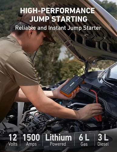 AstroAI S8 Car Battery Jump Starter, Car Jumper Starter Battery Pack for Up to 6.0L Gas & 3.0L Diesel Engines, 12V Portable Jump Box with 3 Modes Flashlight and Jumper Cable (Orange) thumbnail 2