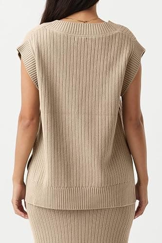 Saodimallsu Womens V Neck Sweater Vest Oversized Ribbed Knit Sleeveless Casual Loose Fit Pullover Tank Top thumbnail 4
