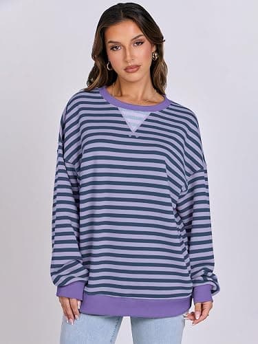 ANRABESS Women Striped Sweatshirts Oversized Crewneck Long Sleeve Shirts Y2K Pullover Top 2025 Fall Outfits Fashion Clothes thumbnail 7