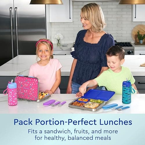 Bentgo Kids Stainless Steel Prints Leak-Resistant Lunch Box - 3-Compartments with Bonus Silicone Container, Durable, Eco-Friendly, Dishwasher Safe, BPA-Free, Ideal for School, Ages 3+ (Shark) thumbnail 6