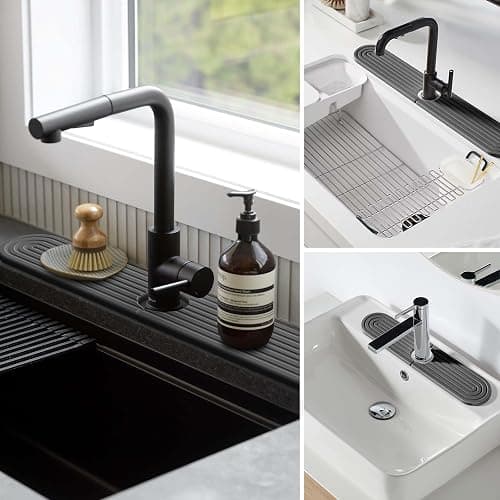Stone Faucet Mat for Kitchen Sink – Diatomite Fast-Drying Stone Tray, Faucet Mat Sink Splash Guard, Decorative Sink Protector for Kitchen Bathroom Counter [Dark Gray, 23.6''x3.9''] thumbnail 5