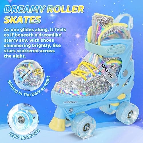 Nattork Kids Roller Skates for Girls Kids, 4 Sizes Adjustable Girls Roller Skates for Ages 3-12 with Light up Wheels & Safety Protection - Cool Birthday Gift for Indoor Outdoor Sports thumbnail 3