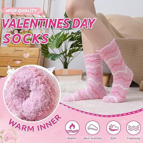 WEVIAS Womens Fuzzy Socks Fluffy Cozy Heart Comfy Winter Thick Warm Pink Plush Fleece Sleep Slipper Socks 5 Pairs thumbnail 2