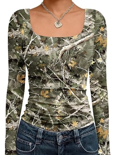 Womens camo long-sleeve fitted top - Image 1