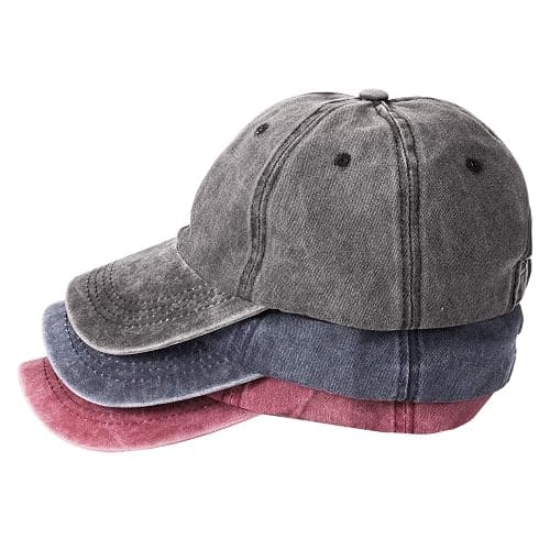 MEINICY 3 Packs Washed-Cotton Plain Baseball Cap, Adjustable Dad Hat - Image 1