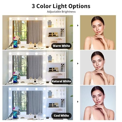 VOWNER 47" Vanity with Outlet - Makeup Vanity Desk with Mirror, Storage Shelves and 6 Drawers, 3-Color Light, Makeup Desk Set with Stool for Bedroom, White thumbnail 5