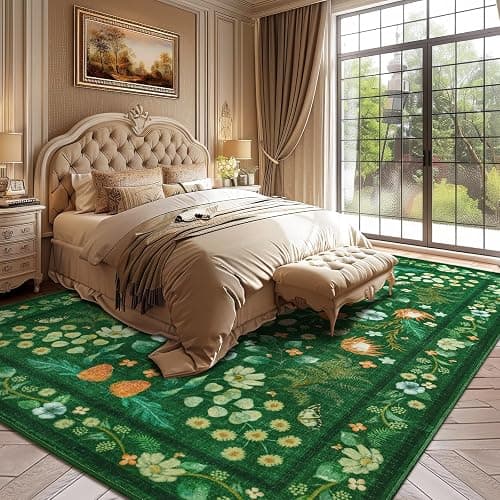 Rtizon Area Rugs for Living Room, Non-Slip 4x6 Washable Rug for Bedroom,Vintage Floral for Entryway Office Kitchen Dining Room, Green thumbnail 6