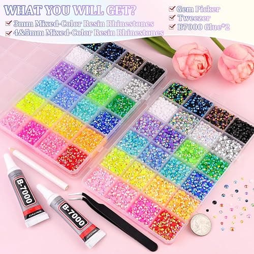2 Boxes 3+4/5mm Jelly Rhinestones for Bedazzling, 22000Pcs Multicolor Flatback Resin Gems for Crafting, Bedazzler Kit with 2Pcs 10ml B7000 Jewelry Glue for DIY Crafts Book Fabric Decor Nail Art thumbnail 2