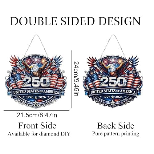 DIY Diamond Art Painting Wreath Kits，Special Shaped Rhinestone Hanging Ornament Diamond Art Window Pendants for Gift Home Garden Wall Hanging Kits,Double Sided (USA 250th) thumbnail 3