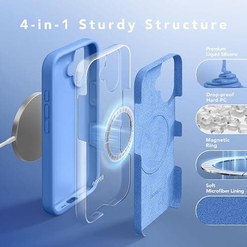 GONEZ Magnetic for iPhone 16 Case, Compatible with MagSafe, [Screen Protector + Camera Lens Protector], Liquid Silicone Shockproof Protective Phone Case for iPhone 16 6.1", Royal Blue thumbnail 5
