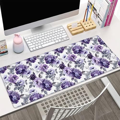 Purple Floral Mouse Pad Gifts 31.5" x 11.8", Non-Slip Rubber Base MousePads for Computers Laptop School Office Home Accessories Decor, Mouse Pad, Keyboard Desk Mat thumbnail 2