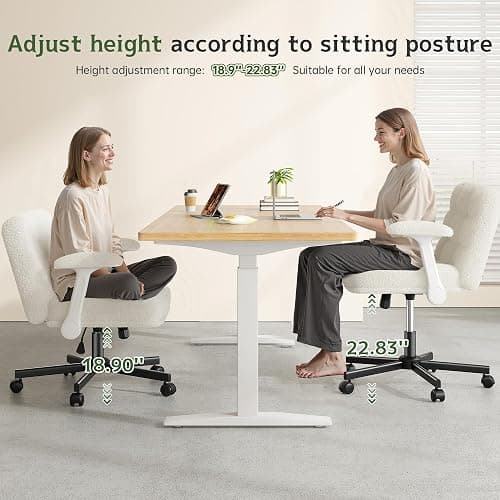 DurayLoly Criss Cross Chair with Wheels, Criss Cross Office Chair with Flip-up Armrests, Vanity Chair for Bedroom, Home Office, Apartment, Plush Fabric, White thumbnail 5