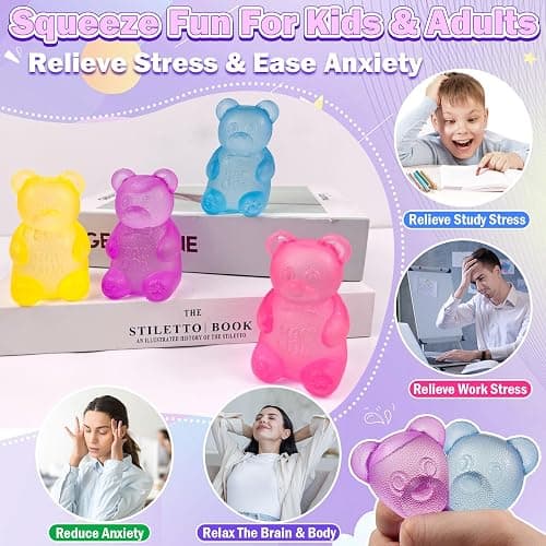 4 Pack Bear & Sugar Ball Designs, Anxiety Relief & Focus Toy, Maltose Filled Squeeze Toys for Sensory Play，Sensory Fidget Toys for Adults, Kids, Slow Rising Squishy Stress Ball thumbnail 3