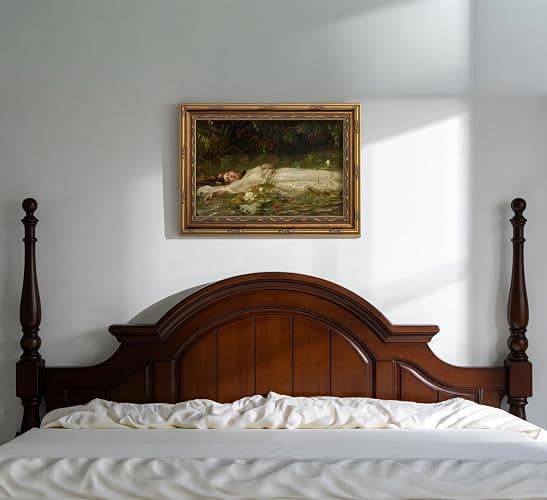 Vintage Gold Framed Ophelia Canvas Wall Art Gothic Dark Academia Pond Lotus Painting Picture Wall Decor Retro Romantic Victorian Antique Woman Poster Print Artwork for Living Room Bedroom Bathroom thumbnail 6