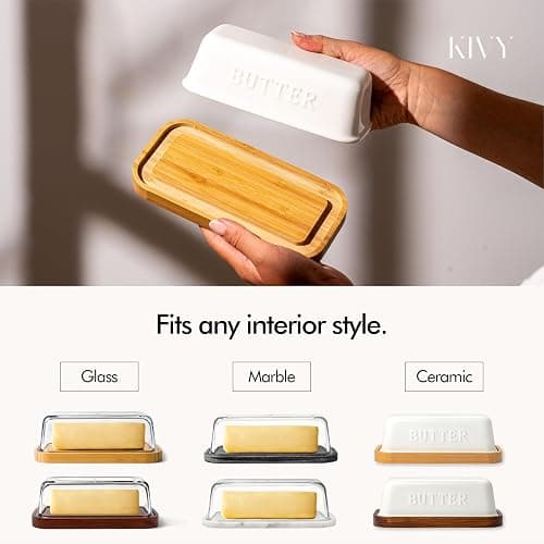 KIVY Glass butter dish with airtight lid that keeps butter soft - For countertop and refrigerator door shelf - Butter tray with lid fridge - Butter holder for counter - Covered butter dishes thumbnail 4